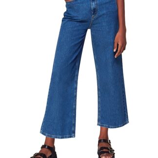 Whistles Cotton Cropped Wide Leg Jeans in Denim