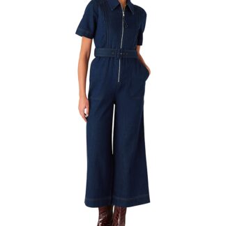 Whistles Denim Pintuck Belted Jumpsuit