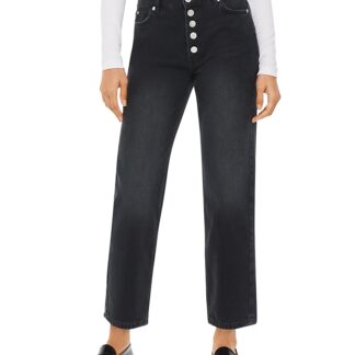 Whistles Hollie Button Front High Rise Cropped Straight Jeans in Black