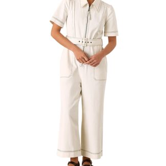 Whistles Petite Denim Pintuck Belted Jumpsuit