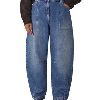 Whistles Petite Elasticated Waist Barrel Jeans in Denim