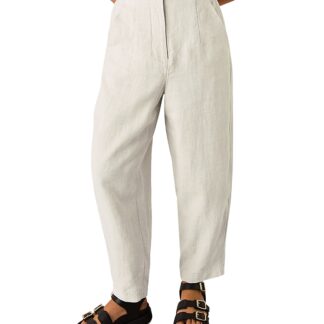 Whistles Petites Authentic High Rise Barrel Leg Jeans in Oatmeal