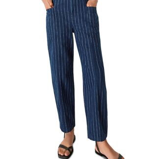 Whistles Pinstripe Barrel Leg High Rise Jeans in Navy/multi