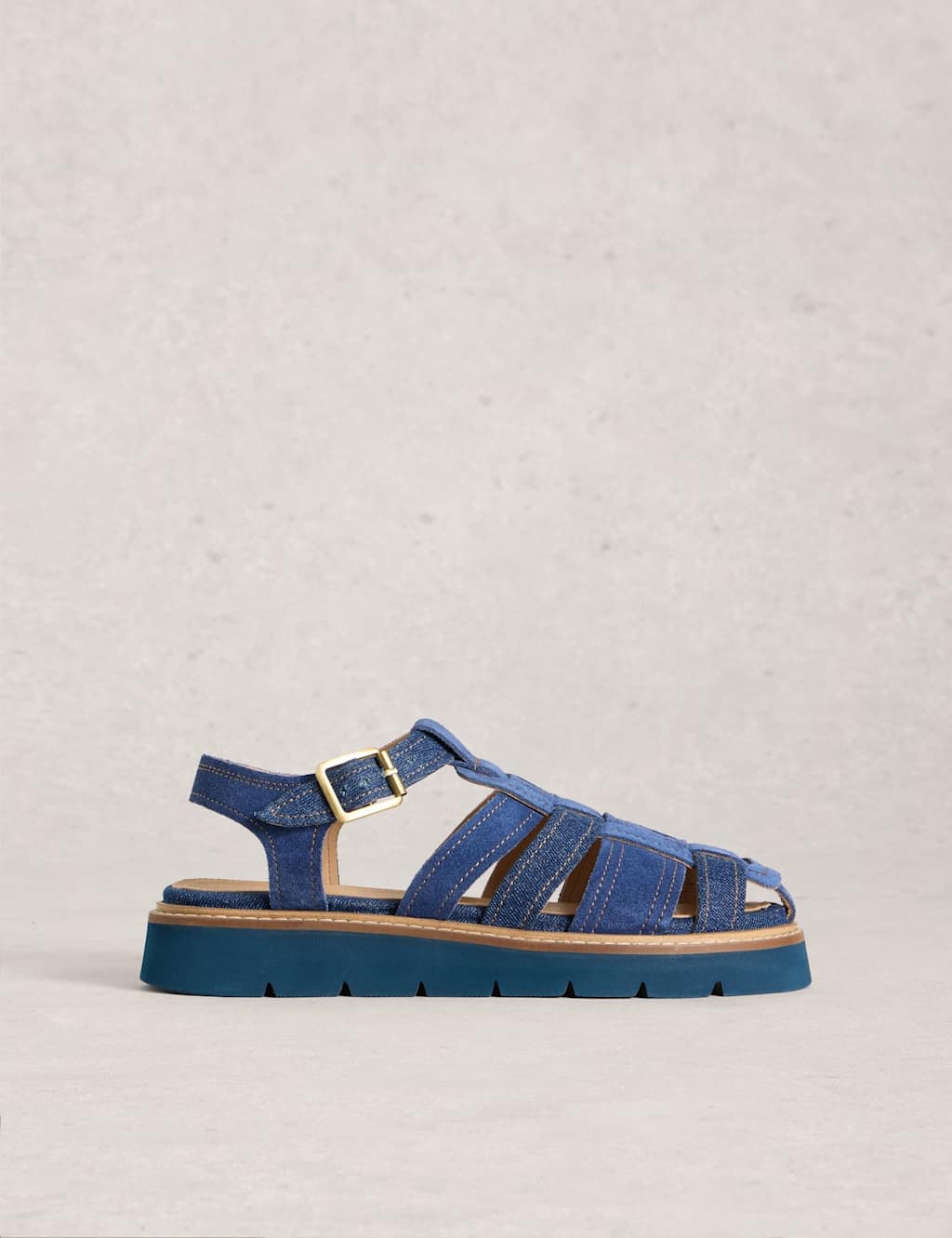 White Stuff Suede Flat Gladiator Sandals Denim Mix