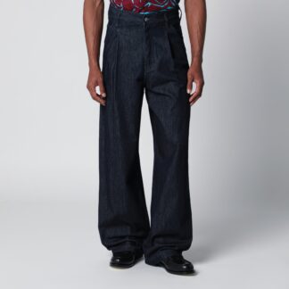 Wide-leg indigo blue jeans