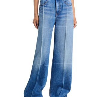alexanderwang. t High Rise Straight Jeans with Faded Fold Lines in Vintage Marbled Blue