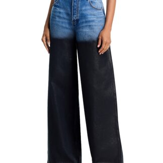 alexanderwang. t Surge High Rise Wide Leg Jeans With Partial Coating in Vintage Marbled Blue