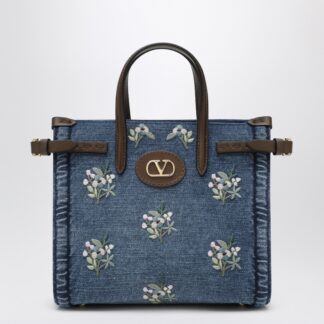 Antibes small embroidered denim shopping bag in blue