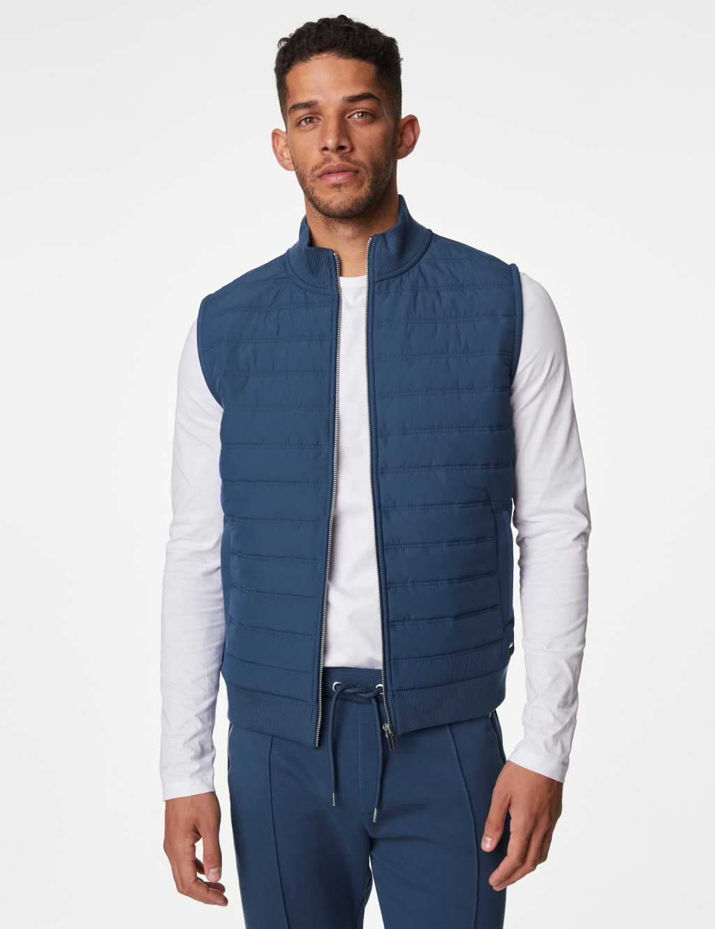 Autograph Cotton Blend Zip Up Gilet Denim