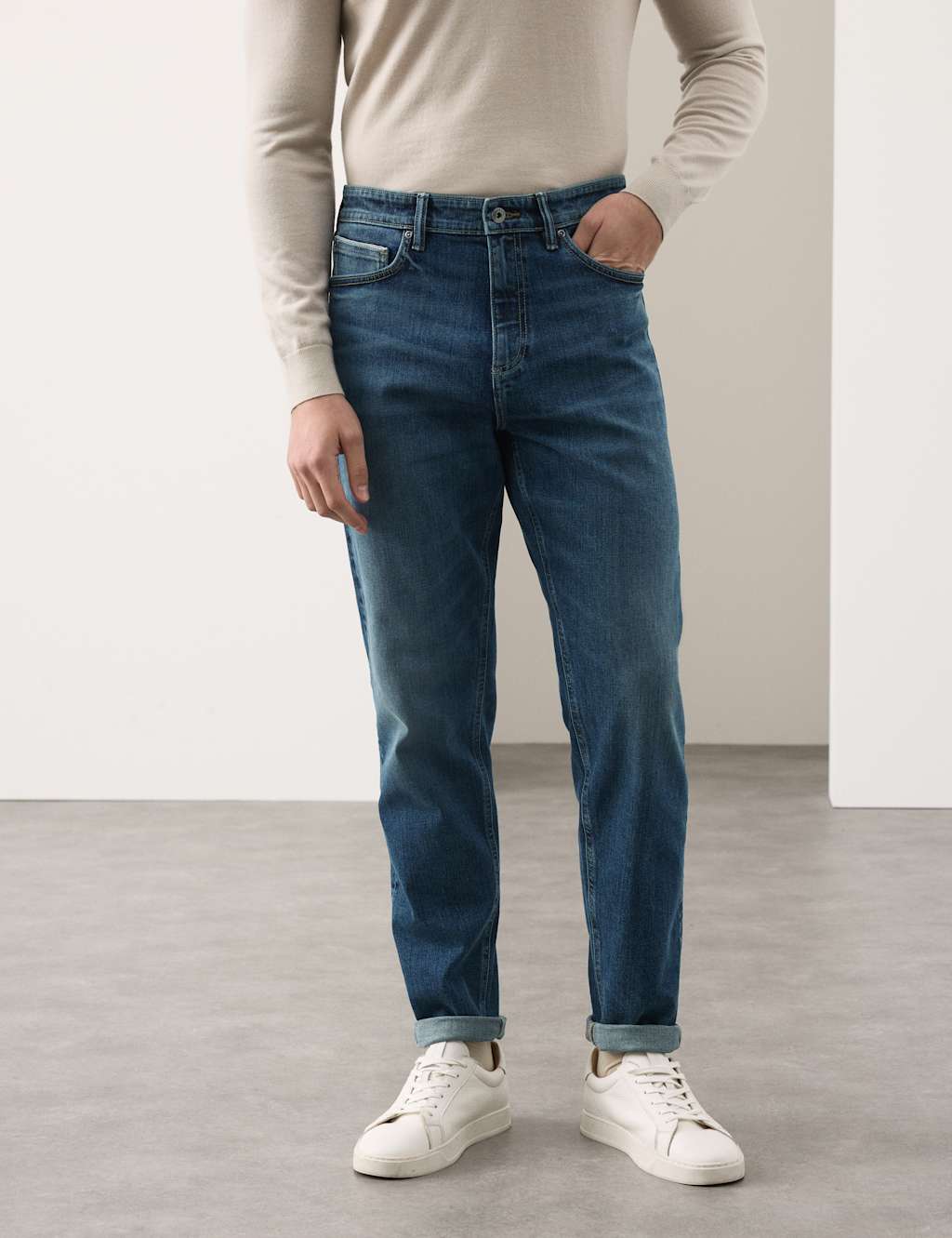 Autograph Tapered Fit Japanese Selvedge Stretch Jeans Medium Blue