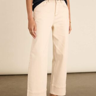 BAUKJEN Mid Rise Straight Leg Turn Up Jeans Ecru