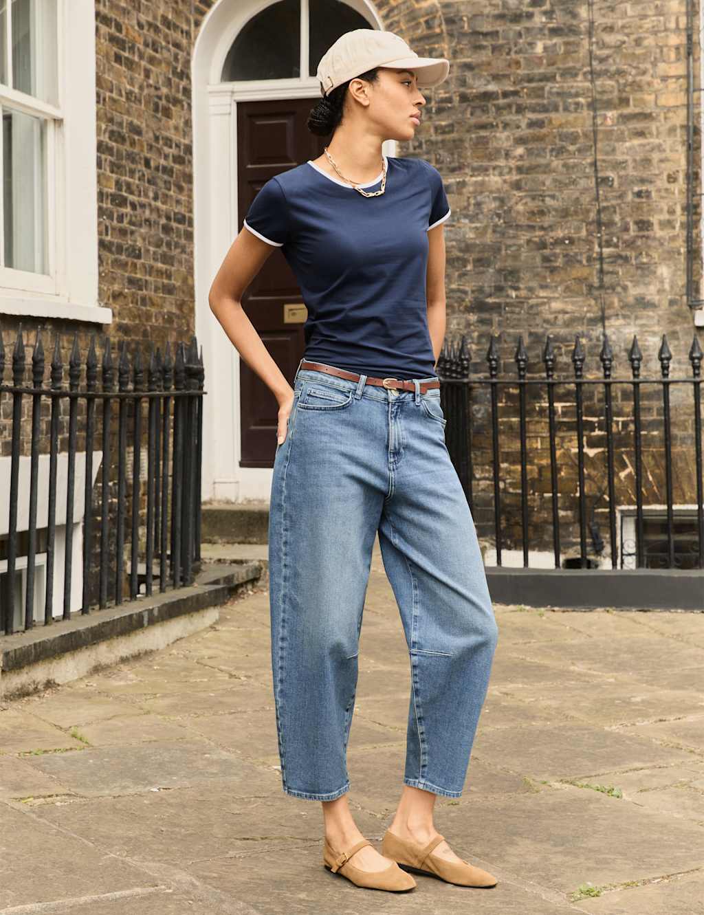 BAUKJEN Mom High Waisted Barrel Cropped Jeans Light Blue