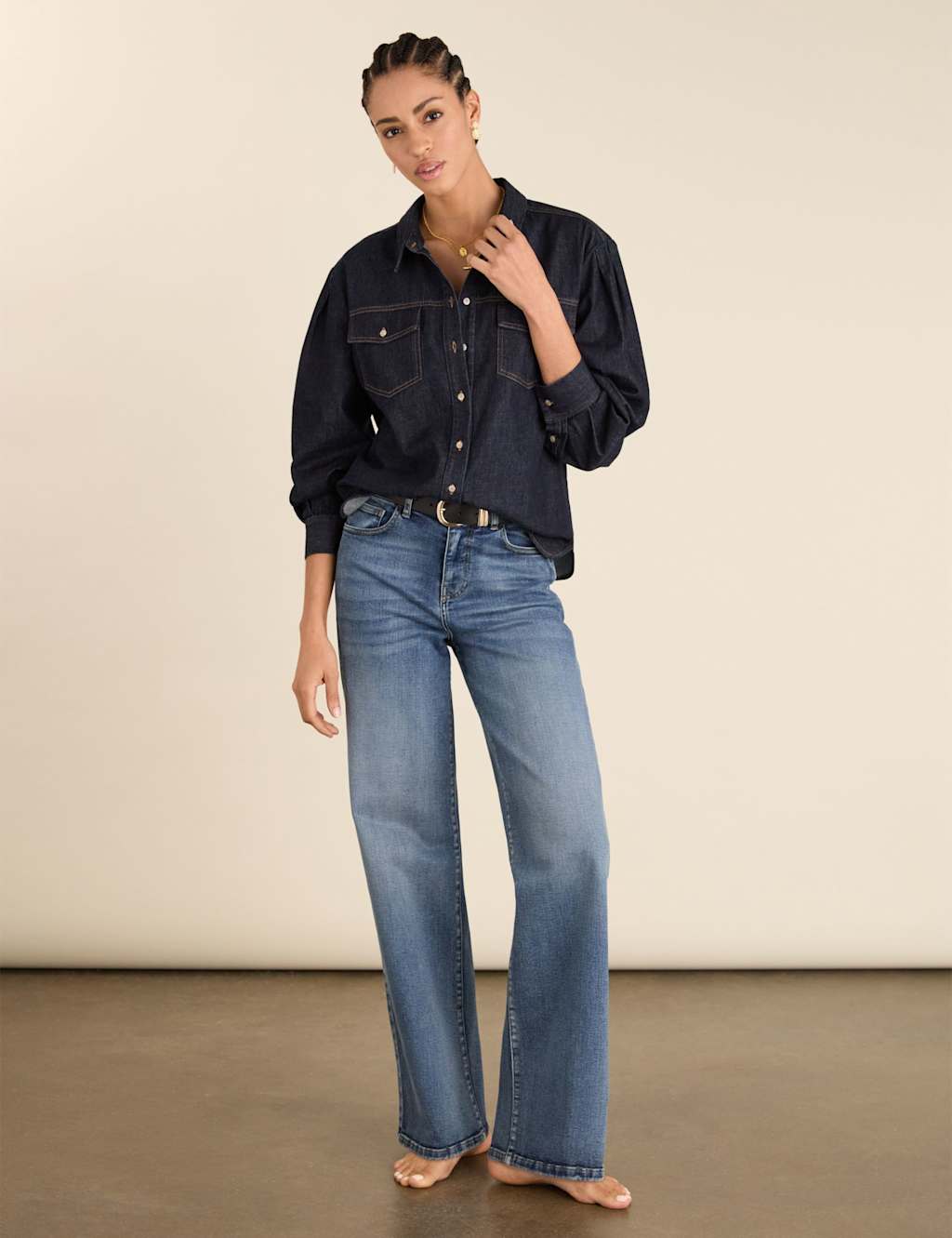 BAUKJEN Stretch High Waisted Wide Leg Jeans Indigo