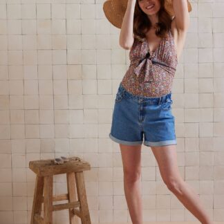 Before & After Mom Fit Denim Shorts stone