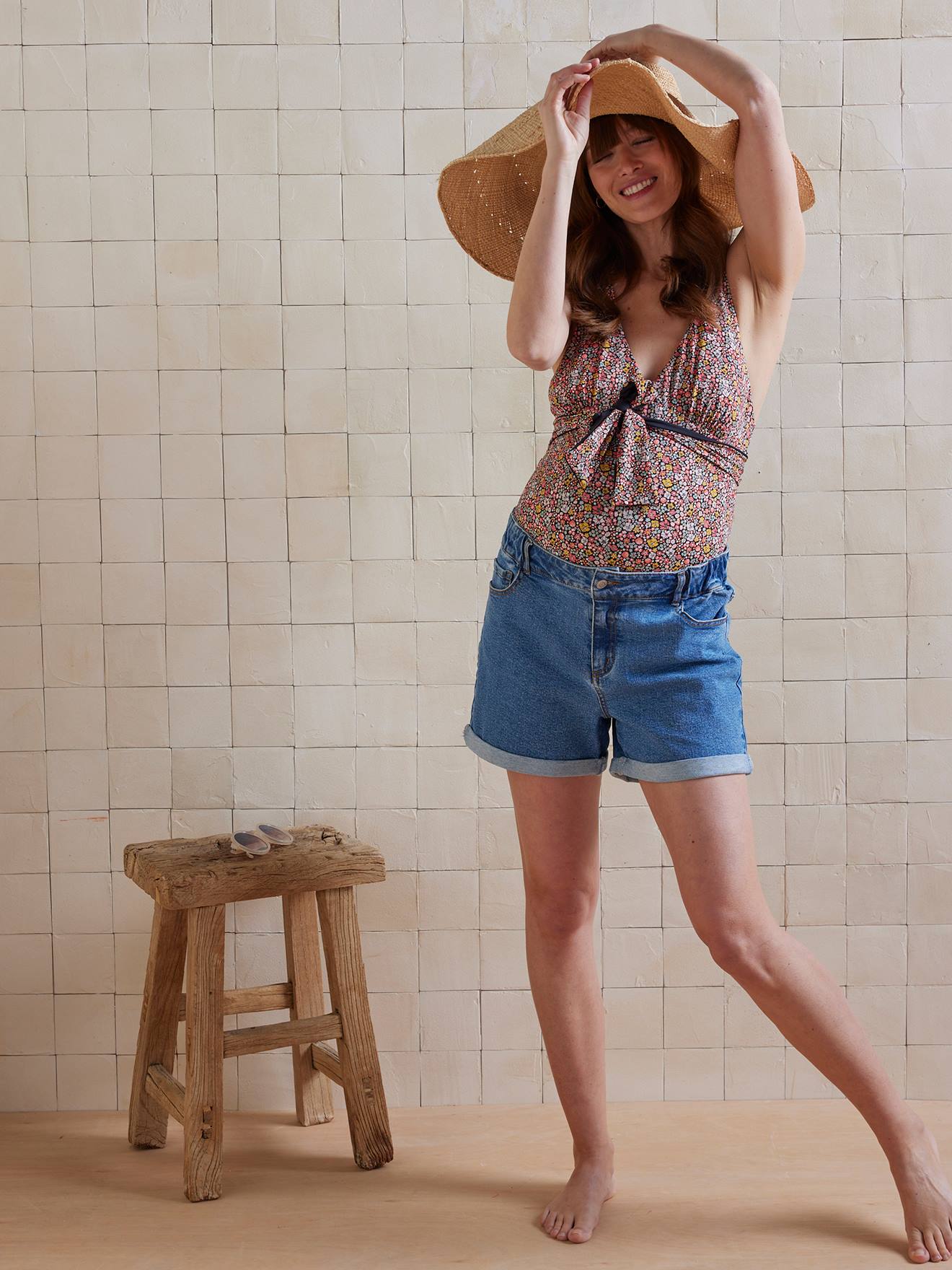 Before & After Mom Fit Denim Shorts stone
