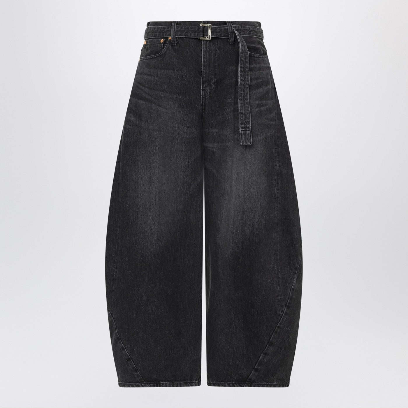 Black wide-leg denim trousers