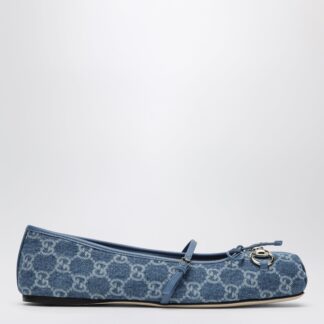 Blue GG denim ballet flats with Horsebit detail