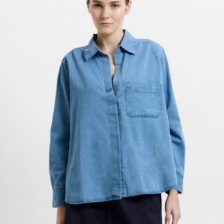 Chambray Denim Long Sleeve Shirt Light Wash Chambray Blue
