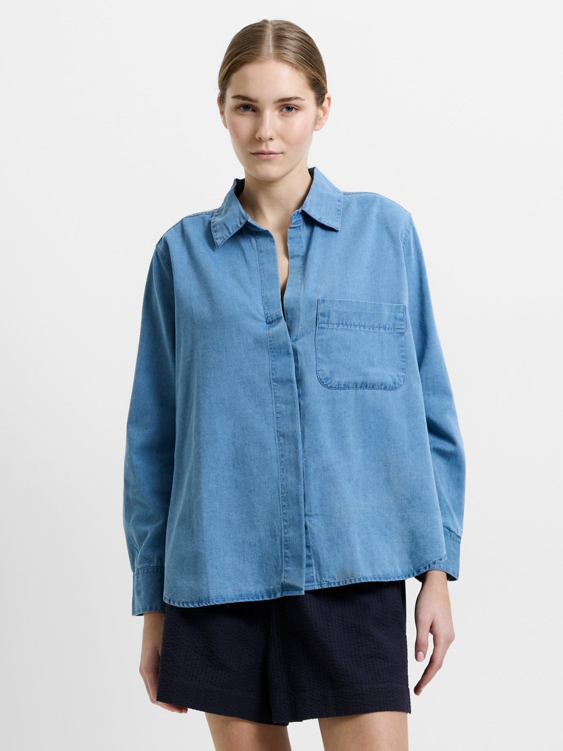 Chambray Denim Long Sleeve Shirt Light Wash Chambray Blue