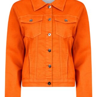 Coats / Jackets Feather Women's Stretch Cotton Denim Jacket in Celosia Orange - Amara Reya / 10 - Tokyo Laundry