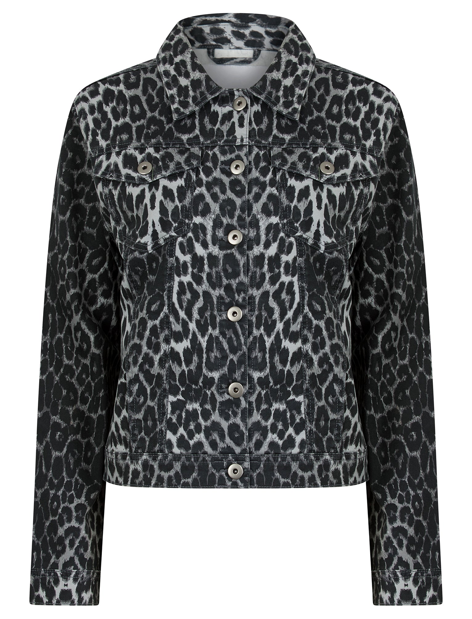 Coats / Jackets Zephyr Women's Stretch Cotton Denim Jacket in Grey Leopard Print - Amara Reya / 12 - Tokyo Laundry