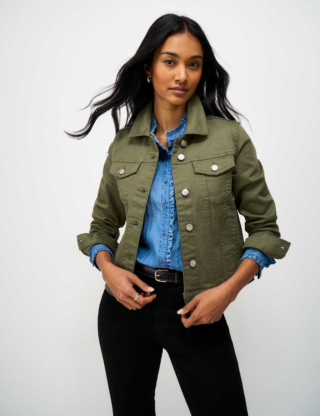 Crew Clothing Cotton Rich Denim Western Jacket Olive
