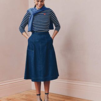 Crew Clothing Denim Midi A-Line Skirt Denim