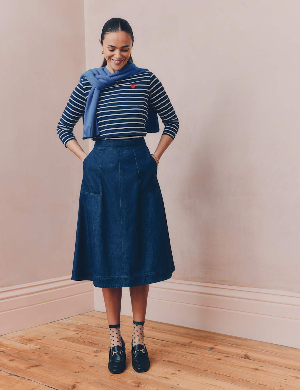 Crew Clothing Denim Midi A-Line Skirt Denim