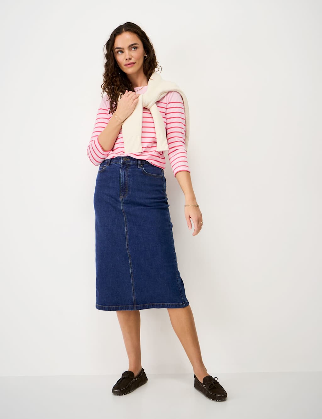 Crew Clothing Denim Midi Skirt Indigo