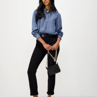 Crew Clothing Pure Lyocell Frill Blouse Denim