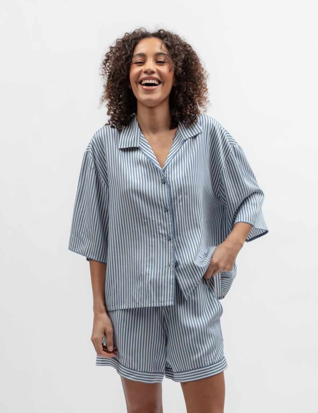 Cyberjammies Pure Modal Striped Cuffed Hem Shortie Set Blue
