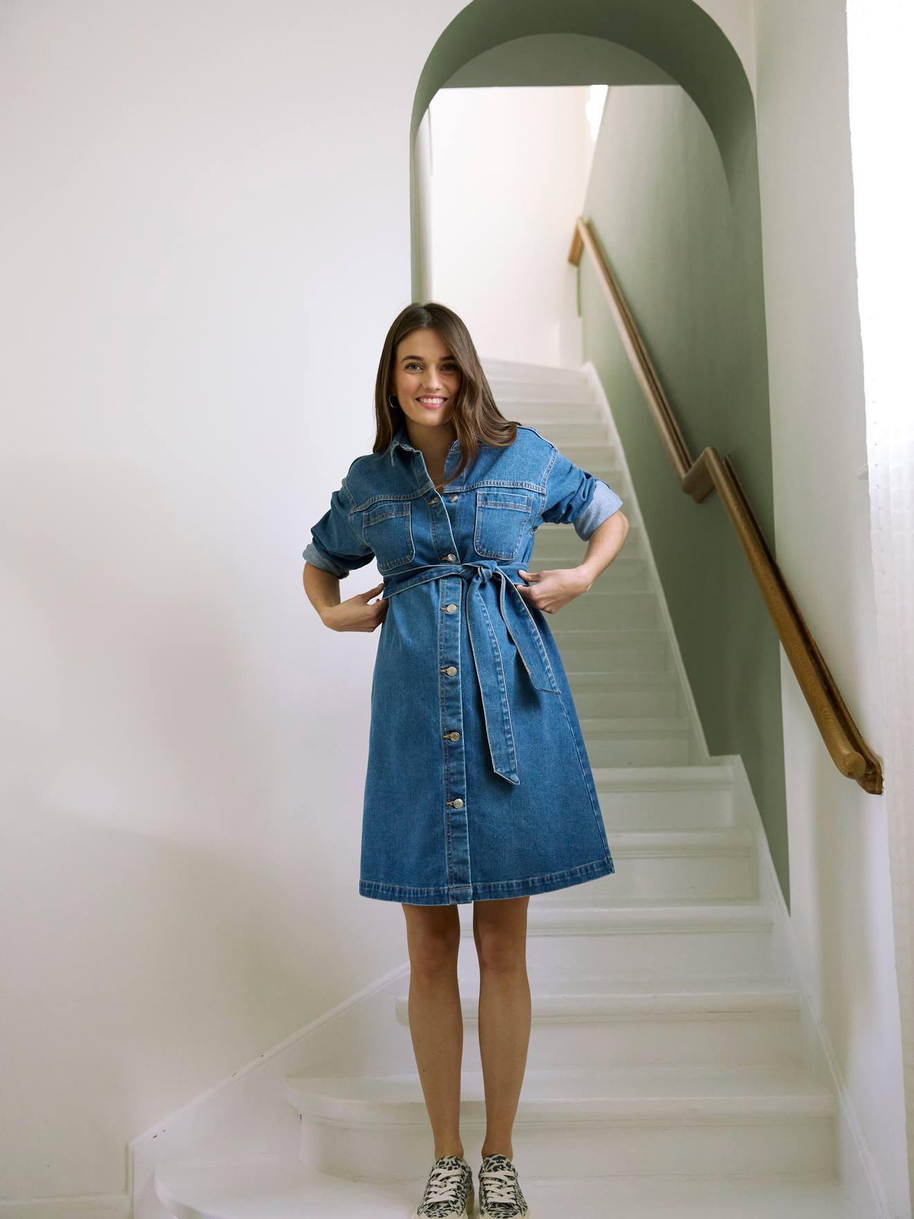 Denim Shirt-Like Dress, Maternity & Nursing Special stone
