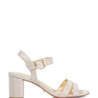 Dune London Metallic Block Heel Sandals Gold