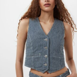 Everett Stripe Denim Waistcoat Indigo/White Denim