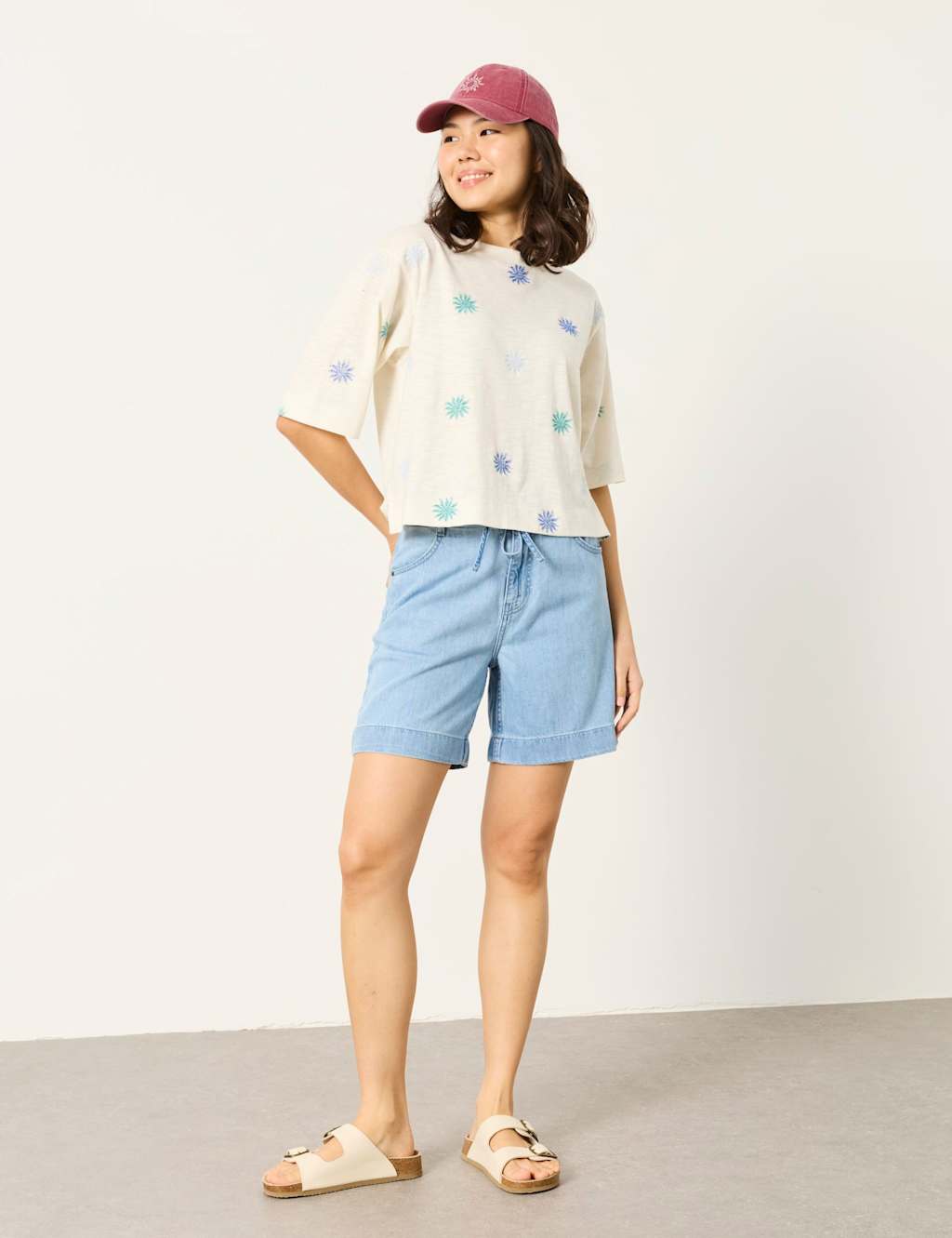 FatFace Pure Cotton Denim Shorts Light Blue