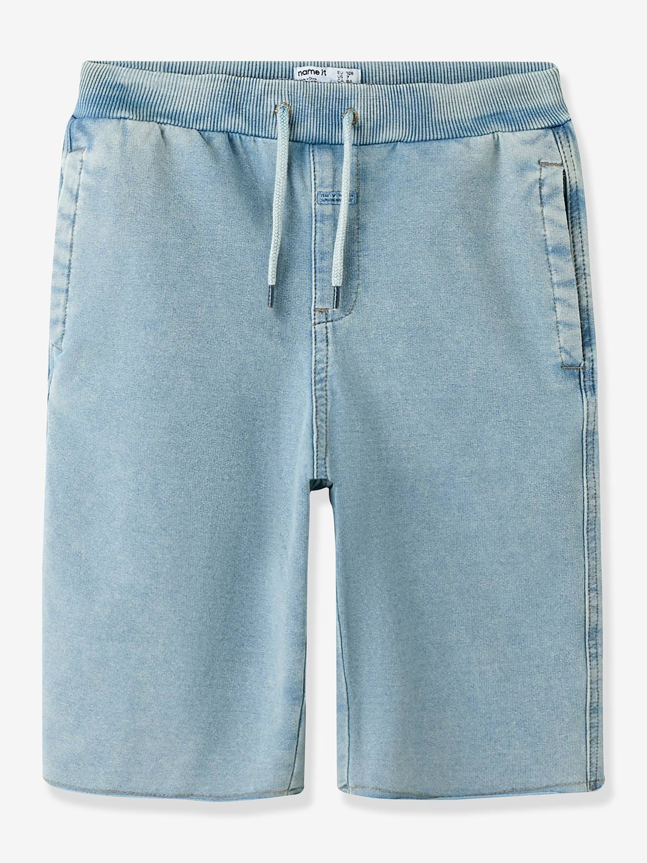 Fleece bermuda shorts with washed look NAME IT for boy denim blue