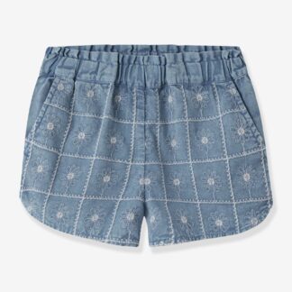 Floral shorts with elasticated waist, cotton-linen blend NAME IT for girl denim blue