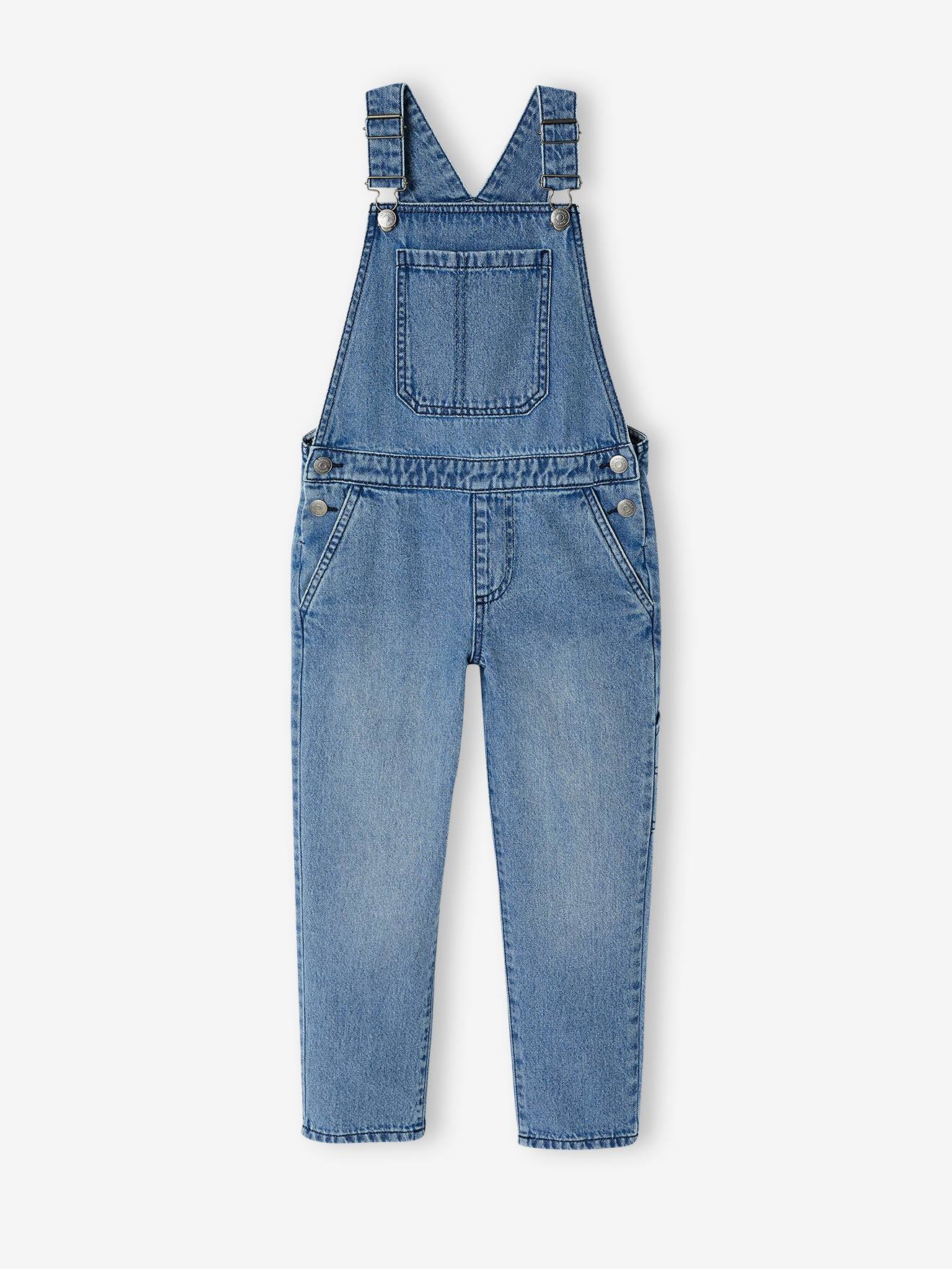 Fluid denim dungarees for boys stone