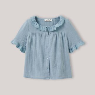 Girl's gauze shirt - organic cotton CYRILLUS denim blue