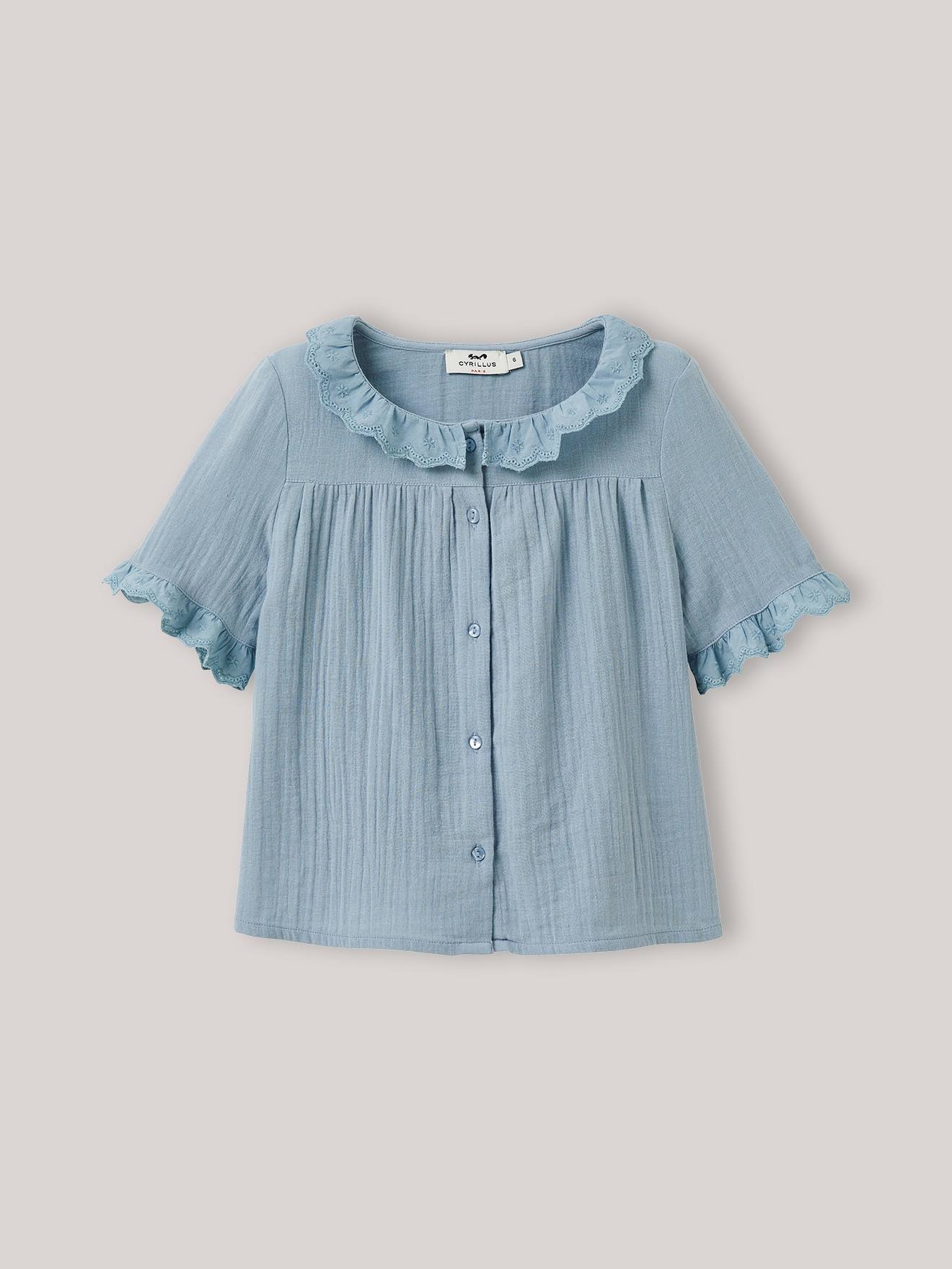 Girl's gauze shirt - organic cotton CYRILLUS denim blue