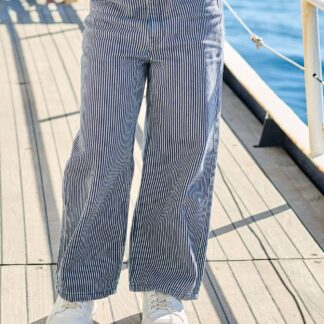 Girl's wide-leg striped trousers striped blue
