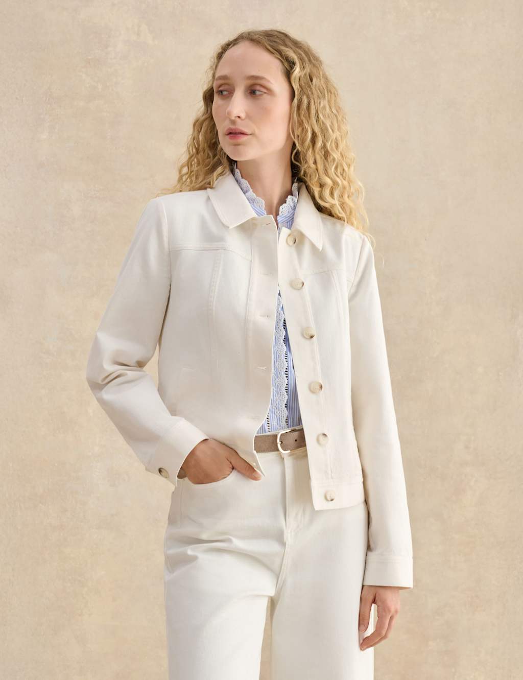 HOBBS Denim Short Jacket White