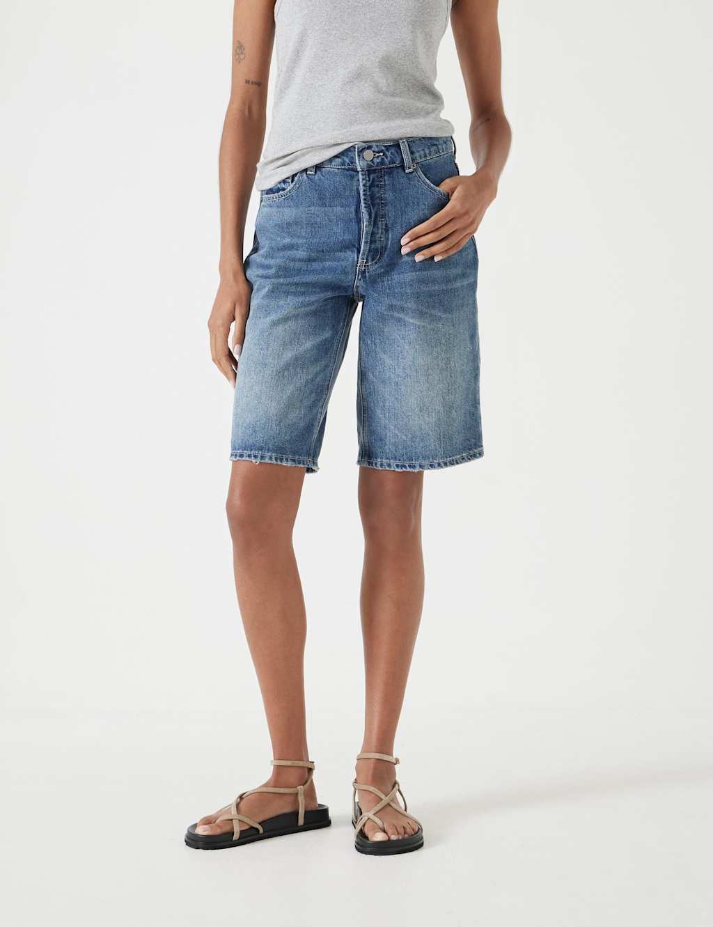 HUSH Denim Boyfriend Long Shorts Light Blue