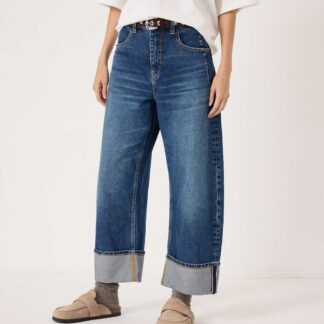 HUSH Mid Rise Barrel Leg Turn Up Jeans Blue