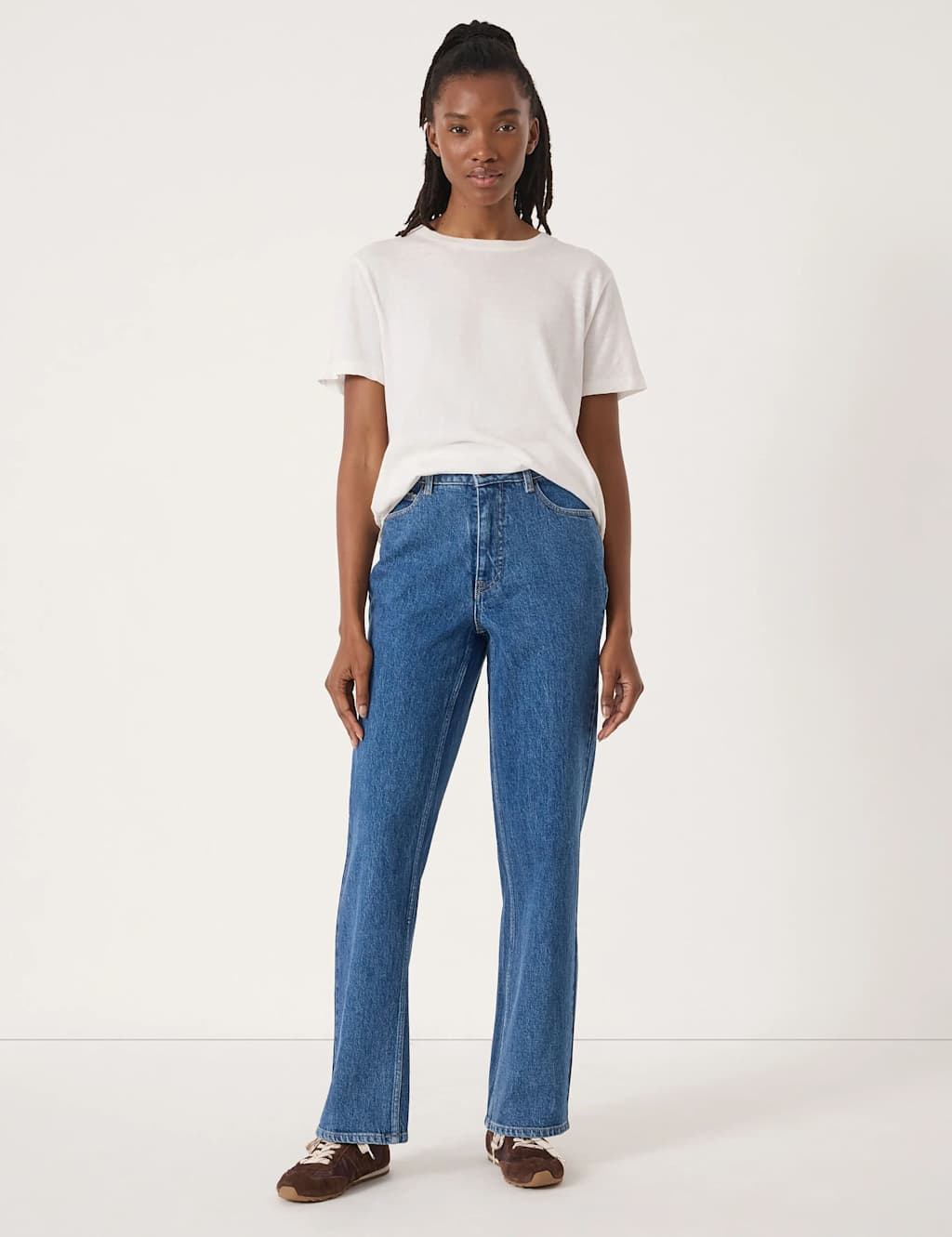HUSH Mid Rise Straight Leg Jeans Mid Blue