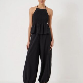 HUSH Pure Cotton Seersucker Balloon Trousers Black