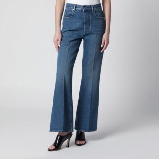 High-waisted flared jeans in mid-wash indigo denim