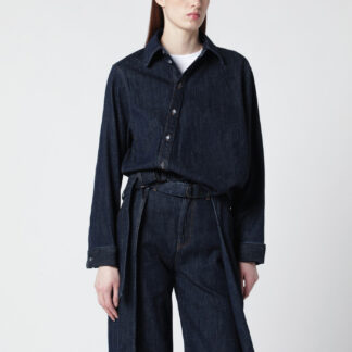 Indigo blue draped denim shirt