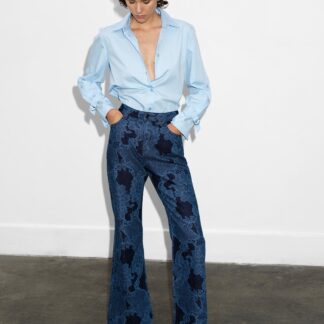 Jennie Denim Lace Print Flared Jeans Dark Indigo