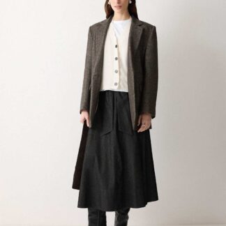 Jigsaw Denim Tie Belt Midi A-Line Skirt Black